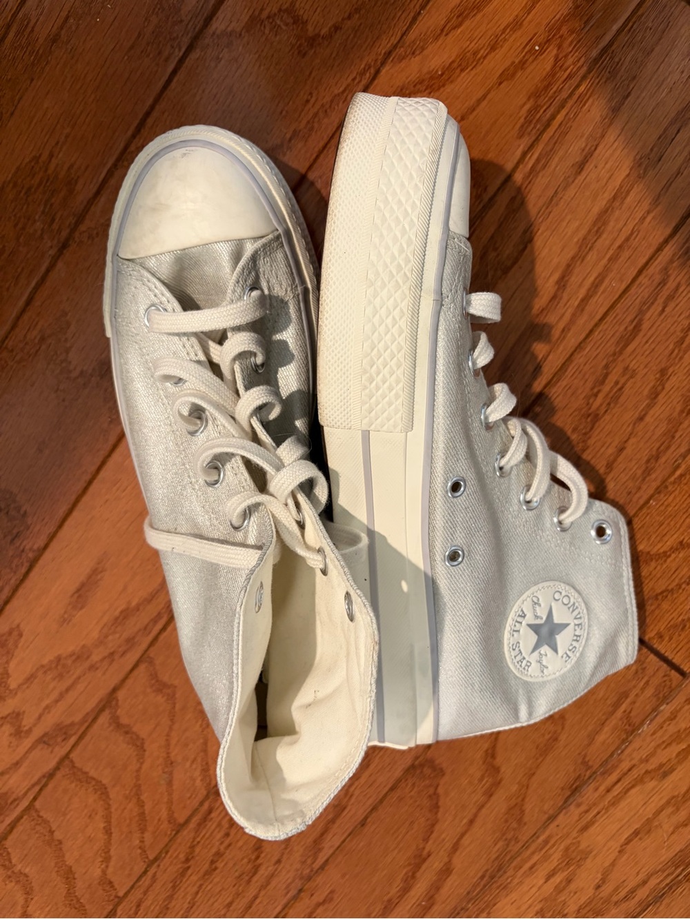 Converse High-Top Sneakers in White/Silver Metallic